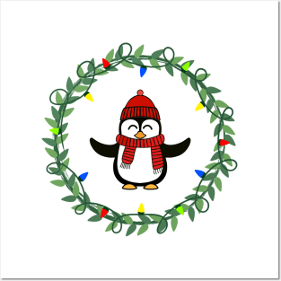 PENGUIN Christmas Wreath Posters and Art